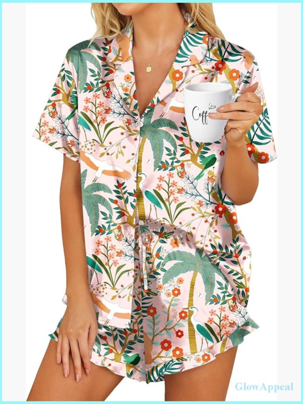 Womens Satin Pajamas Set Button Down 2 Piece Silk Pjs Shorts Set Ruffle